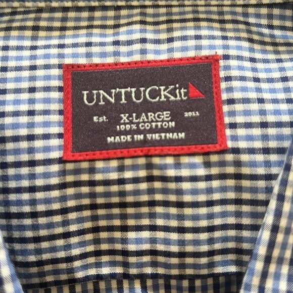 UnTUCKIt Blue Plaid Shirt Button Down Chambray XL - Picture 5 of 6
